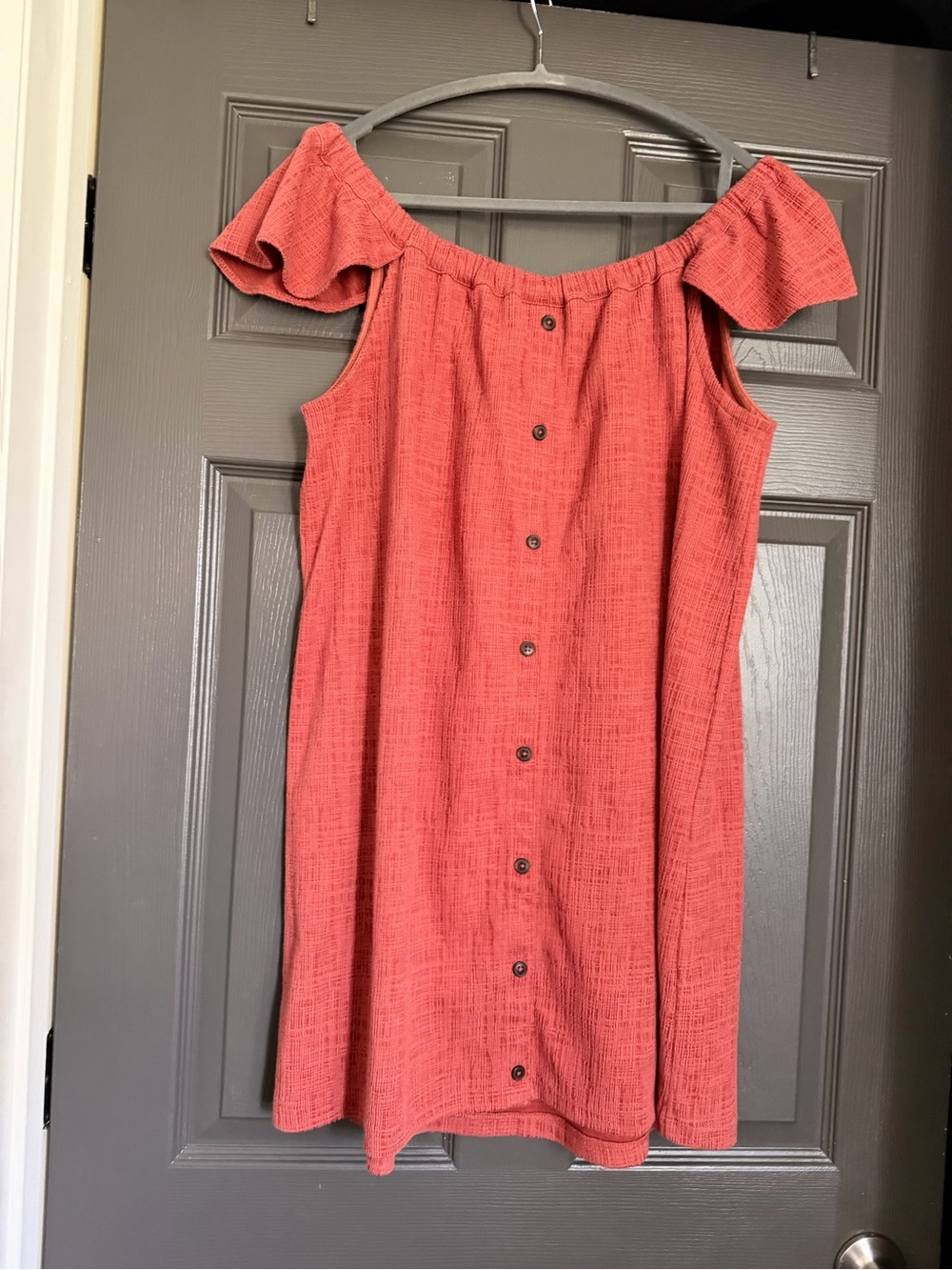 Madewell Coral Off-Shoulder Button-Front Mini Dress
